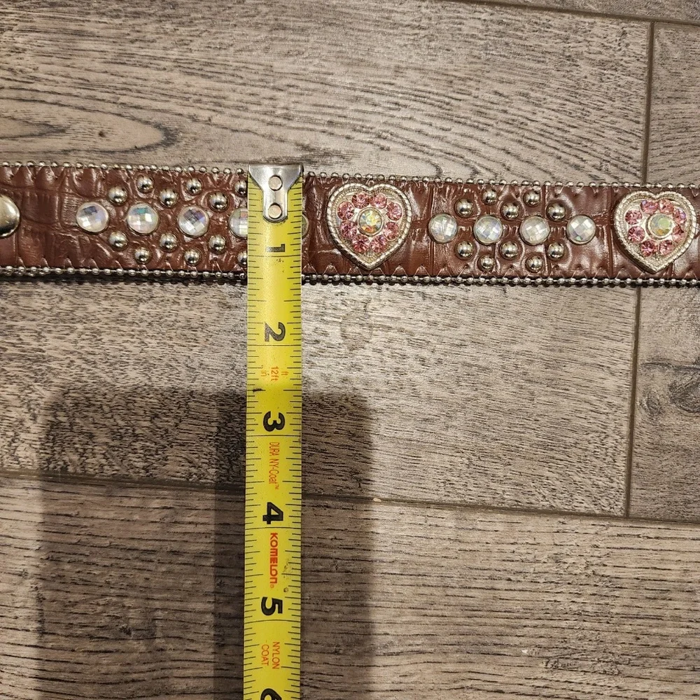 Nocona Girls Pink Heart Concho Belt Brown Western Rhinestone - N4425202